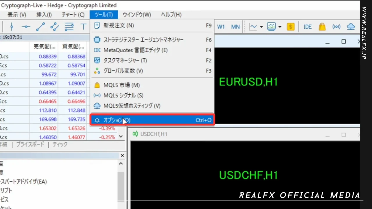 REALFX　導入手順 MT5初期設定